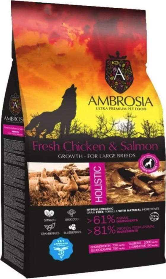 Ambrosia Grain Free Dog Growth Large Regular Chicken Salmon 2kg