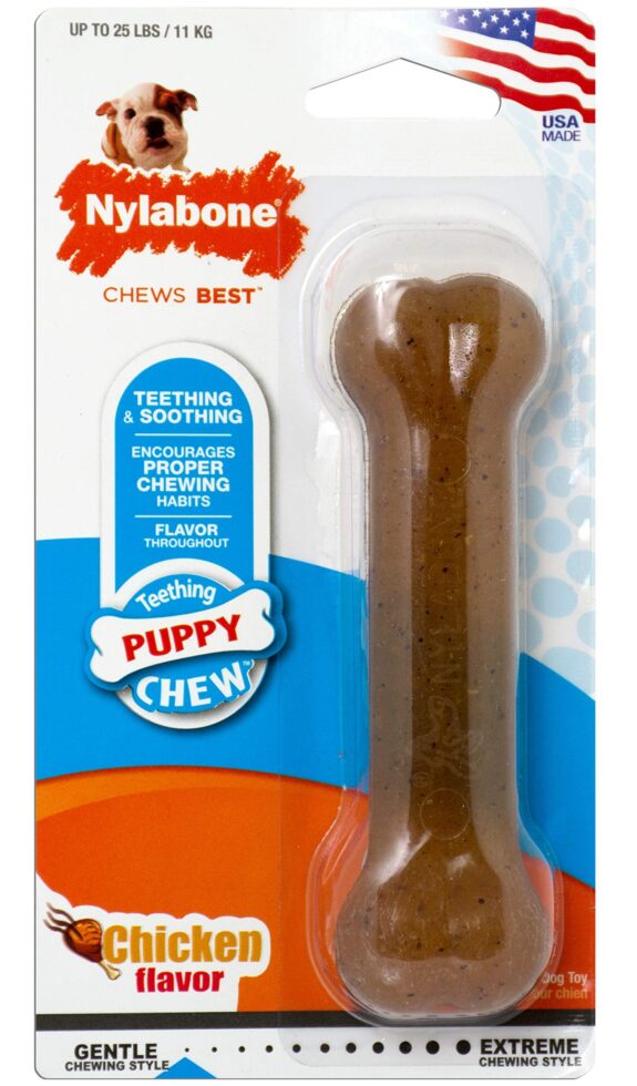 נילבון Nylabone צעצוע לעיסה בטעם עוף לגורים עד 11 קג